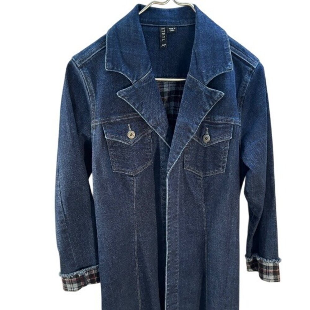Tailored Denim Jacket With Plaid Lining & Frayed Cuffs